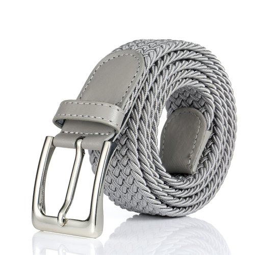 BSLLNEK Elastic Braided Belt, 1 3/8", Woven Stretch Belt for Golf Casual Jeans Shorts Pants (Gray, Medium (33-36" Waist))