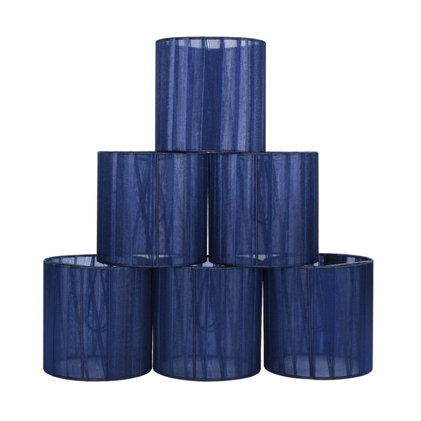 LAMPWELL LYON Clip-on Chandelier Organza Fabric Lamp Shades,Set of 6,Small Drum,5.2"×5.2"×H5.2", Organzy Ribbon, Handmade,Modern Trendy Decorative,ONLY FOR CANDLE BULB,Navy Blue