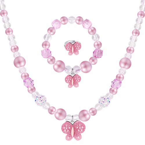Annilubaby Butterfly Jewelry Set, Kids Butterfly Jewelry for Girls Included Necklace Bracelet Ring, Stretchy Toddler Play Jewelry Cute Toddlers Butterfly Pendant,Pretend Dress up Jewelry