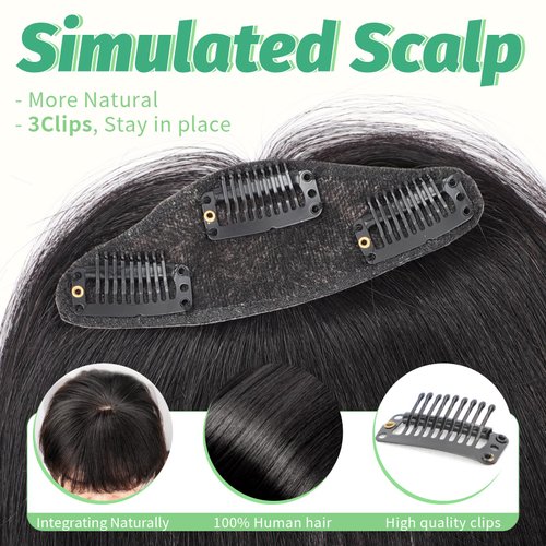 Clip In Bangs-Fake Bangs Hair Clip 100% Real Human Hair Extensions 3 Secure Clips in Full Fringe French Bangs for Women Curved Bangs for Daily Wear （Off Black）