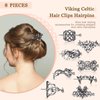 WILLBOND Hair Clips, 8 Pcs Viking Celtic Hairpins Vintage Celtic Knot Hair Sticks, Retro Silver Alloy Hair Barrette Jewelry Accessories for Women Girls