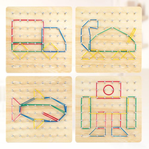 HEELWIRE Wooden Geoboard,Montessori Toy,Graphical Mathematical Education Toy for Kids with Pattern Cards and Rubber Bands to Figures and Shapes, Brain Teaser STEM Toy Geo Board.