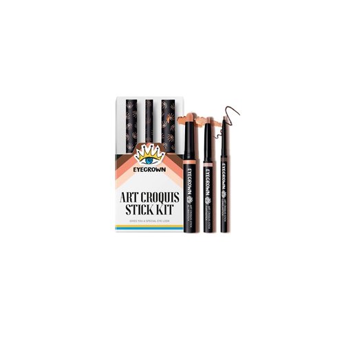 MAKEHEAL] Eyecrown Art Croquis Stick Kit, Soft Cream Texture Waterproof Eye Shadow Kit and Matte 2mm Eyeliner, Pure Glam Look,