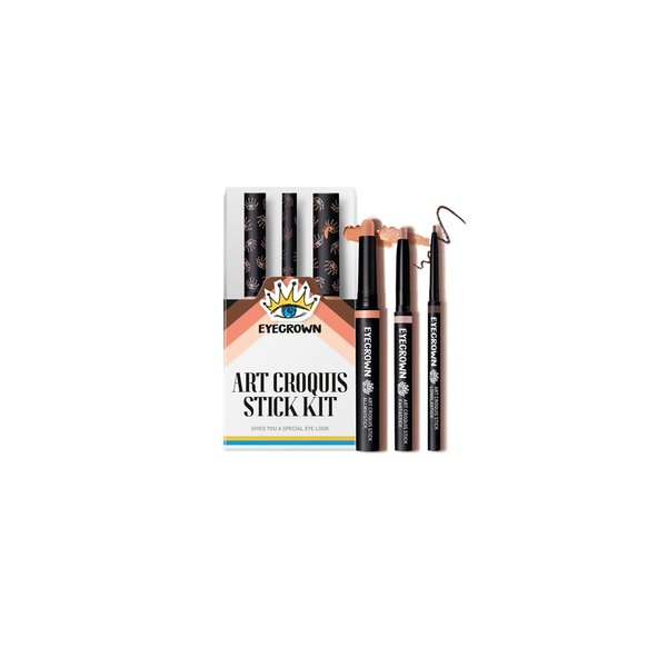 MAKEHEAL] Eyecrown Art Croquis Stick Kit, Soft Cream Texture Waterproof Eye Shadow Kit and Matte 2mm Eyeliner, Pure Glam Look,