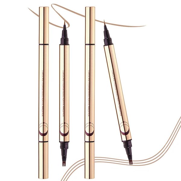 2Pcs/Set 3D Eyebrow Pencil Microblading Pen - 2-in-1 Dual-Ended Eye Makeup Micro 3 Point Brow Pen Lift & Snatch Eyebrow Pen Kits Long-Lasting Waterproof Natural Eyebrow Hair (2Pcs 02# brown)