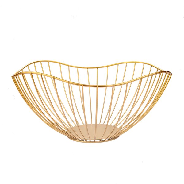 IBWell High Style Curved-Edge Modern Creative Stylish Single Tier Dish,Metal Iron Wire Fruit Vegetables Bread Decorative Stand Serving Bowls Basket Holder (Gold)