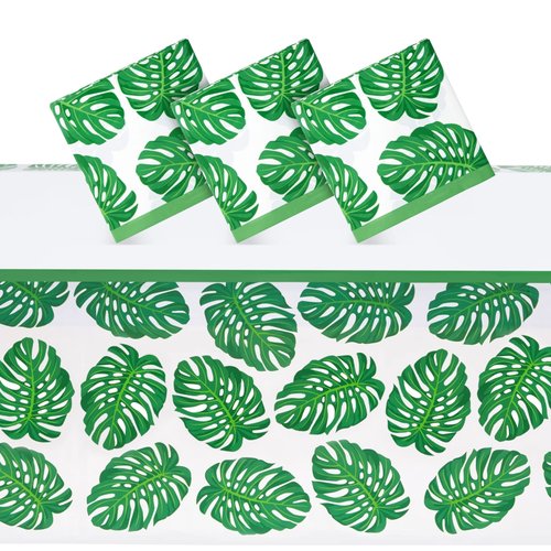 BLUE PANDA 3 Pack Tropical Leaves Tablecloth for Hawaiian Luau, Safari Birthday Party Decorations, Baby Shower (54 x 108 in)