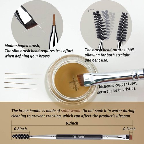 Eyebrow Pomade Kit, Microblading 2 Tip Liquid Eyebrow Pen, Eye brow Kit with Angled Spoolie Brush and PU Pouch for Travel (Medium Brown)