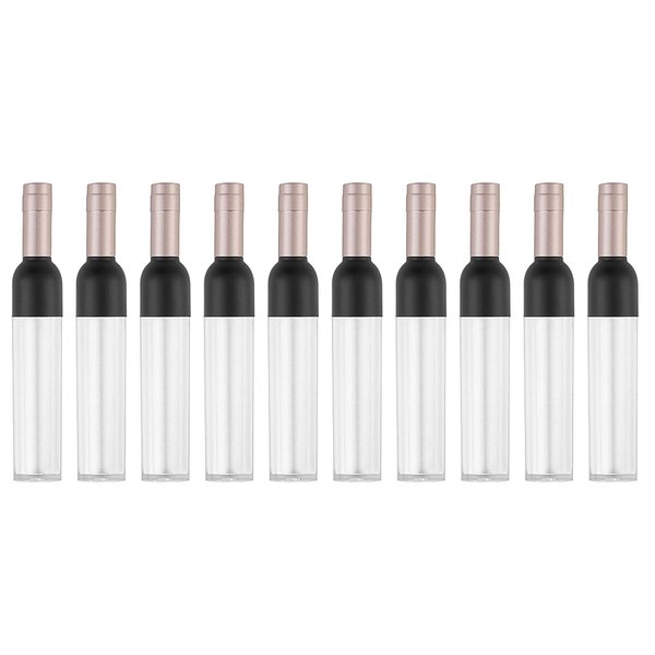 BesYouSel Empty Lip Gloss Tubes 5ml Clear Wine Shaped Lip Gloss Tube Plastic Mini Refillable Lip Oil Bottle Container Lip Glaze Tube Vials Cosmetic DIY Container Holders, Gold, Pack of 10