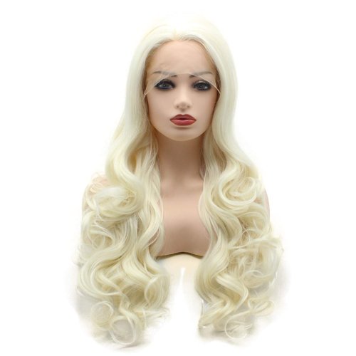 Meiyite Hair Wavy Long 26inch Beige Realistic Heat Friendly Synthetic Lace Front Wigs