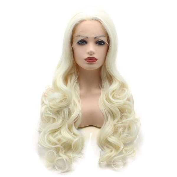 Meiyite Hair Wavy Long 26inch Beige Realistic Heat Friendly Synthetic Lace Front Wigs