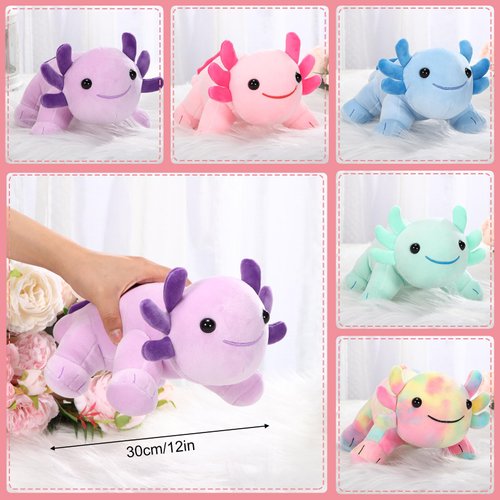 Libima 5 Pcs 12 Inch Axolotl Plush Toys Axolotl Stuffed Animal Plushies Pillow Doll Cute Soft Axolotl Toy Stuffed Axolotl for Birthdays Gift Home Decoration (Bright Color)