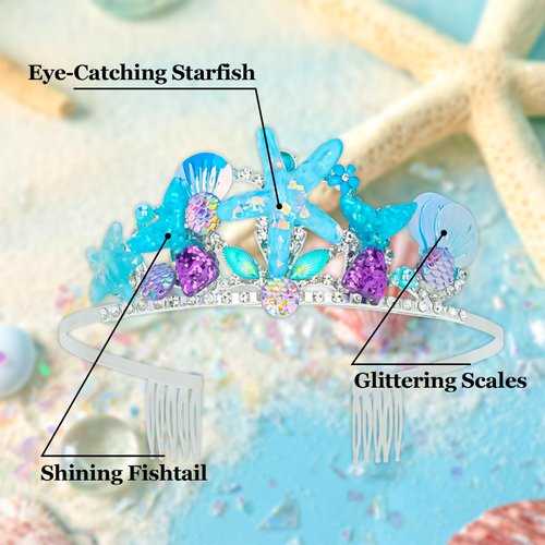 AMCAMI mermaid crown seashell mermaid headbands for women fish scale hair accessory little mermaid party decorations birthday girl headband mermaid birthday outfit mermaid costume mermaid headband