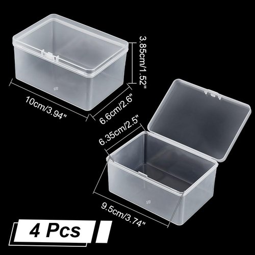 NBEADS 4 Pcs Mini Plastic Storage Containers Box, 3.94x2.6x1.52 Inch Plastic Card Case Holder Clear Rectangle Box with Lid Beads Storage Containers for Storage of Small Items Crafts Jewelry