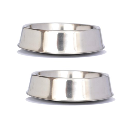 Iconic Pet 2 Pack of 4 Cup Stainless Steel Non Skid Pet Bowls for Dog or Cat with Raised Rim Dishwasher Safe Pet Food and Water Bowls - 32 Oz