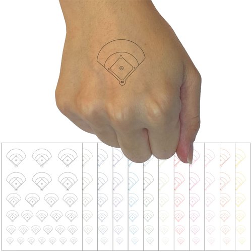Baseball Softball Field Diamond Aerial View Temporary Tattoo Water Resistant Fake Body Art Set Collection - White (One Sheet)