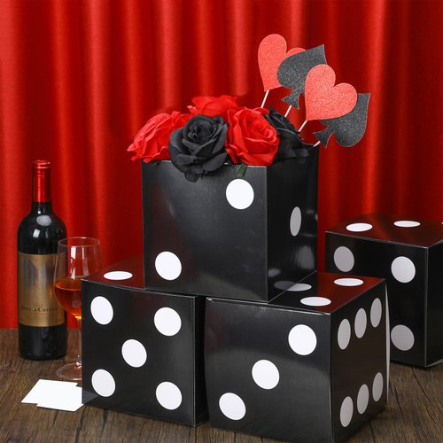 Sinmoe 6 Pcs Casino Dice Favor Boxes Bulk 7 x 7 x 7 Inch Casino Themed Party Supplies Night Las Vegas Party Decoration Three Dimensional Dice Decor for New Year Centerpieces Game(White Dots on Black)