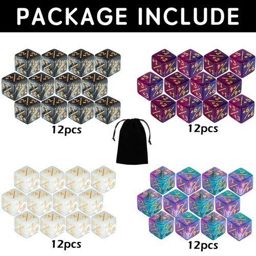 48 Pcs Magic The Gathering Dice Counters MTG Counter Dice Sets Tokens Marbled Buff D6 Dice Accessories Compatible with MTG, CCG, Card Games, 4 Colors