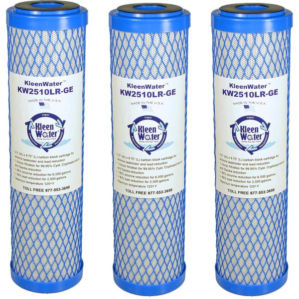 KleenWater Carbon Block Water Filter Replacement Cartridges, Compatible with OmniFilter CB1 and CB3, Made in the USA, Pack of 3