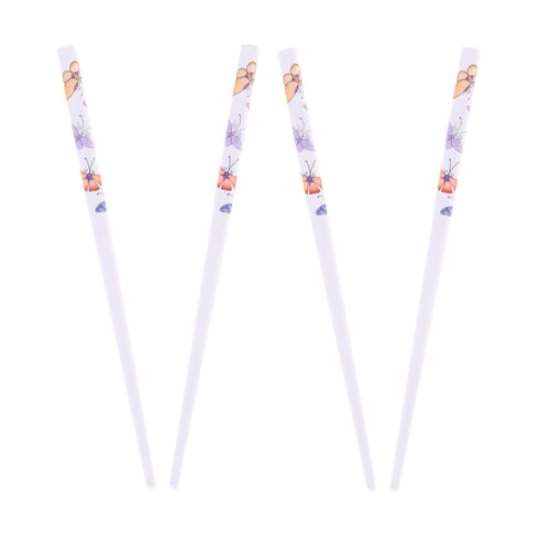 Set of 4 Hair Sticks Hair Chopsticks with Butterflies - White