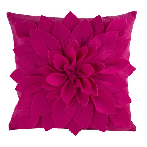 Fennco Styles Sara's Garden Collection Contemporary Felt Dahlia Petal 17 x 17 Inch – Fuchsia Throw Pillow for Couch, Bedroom and Living Room Décor