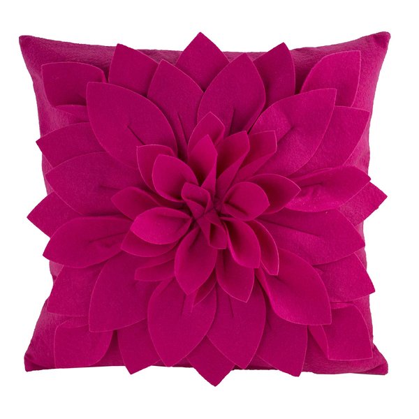 Fennco Styles Sara's Garden Collection Contemporary Felt Dahlia Petal 17 x 17 Inch – Fuchsia Throw Pillow for Couch, Bedroom and Living Room Décor