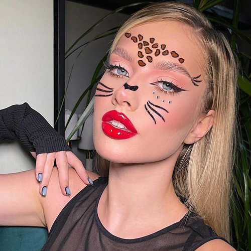 Leopard Tiger Temporary Face Tattoo Sticker Set for Kids Women,Halloween Body Paint Makeup Animal Tattoo Stickers on Face Eye Forehead Body for Halloween Cosplay Stage Masquerade Party Decor-2Pcs