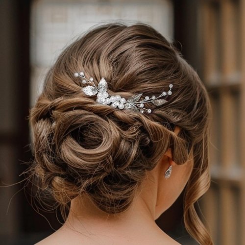 Heread Leaf Bride Wedding Hair Pins Silver Pearl Bridal Hair Piece Flower Hair Accessories for Women and Girls (Pack of 3)