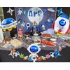 66Pcs Outer Space Birthday Party Supplies for Kids Universe Space Theme Party Decorations with Solar System Happy Birthday Banner Cupcake Toppers Rocket Astronaut Spaceship Balloons Planet Themed