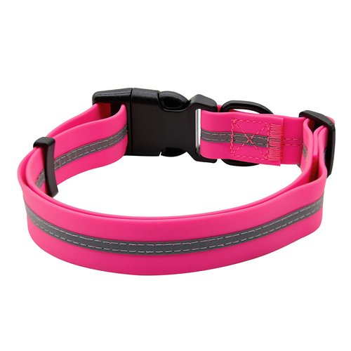 NIMBLE Dog Collar Waterproof Pet Collars Anti-Odor Durable Adjustable PVC & Polyester Soft with Reflective Cloth Stripe Basic Dog Collars S/M/L Sizes (Medium (11.81”-18.5”inches), Pink)