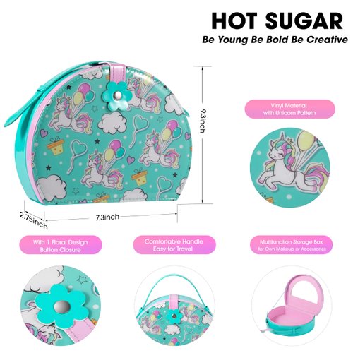 Hot Sugar Kids Makeup Kit, Girls Makeup Kit Age 4-6 7-8 10-12, Unicorn Gift for Girls Birthday Christmas (GREEN)