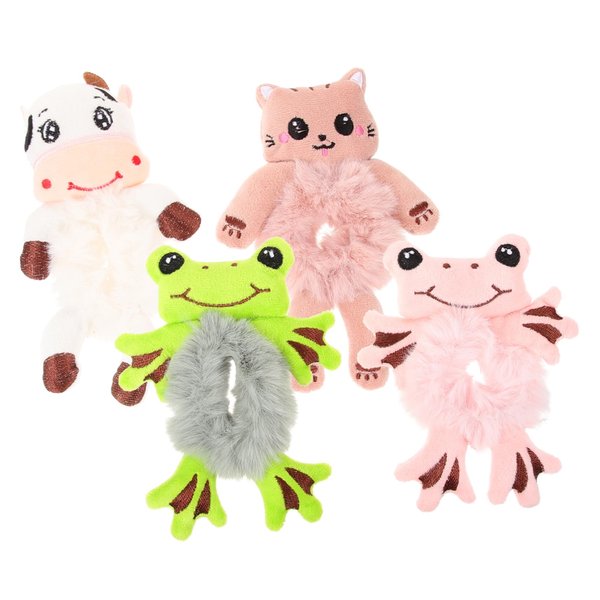 Beatifufu 4pcs Stuffed Animal Hair Ties Hair Ribbons Hair Ring Hair Scrunchies Ring Scrunchy Hair Bands Scrunchy Hair Tie Hair Ropes Hair Accessories Girl Child Plush Belt Cartoon