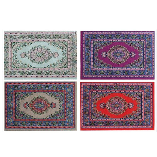 Dollhouse Accessories Miniature Rug 1:12 Scale Carpet 4pcs Floral Print Vintage Woven Mini House Turkish Rugs Decoration Living Room Ornaments (ALL)