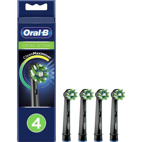 Oral-B Crossaction Electric Toothbrush Replacement Brush Head Refills, Black, 4 Count (Pack of 1)