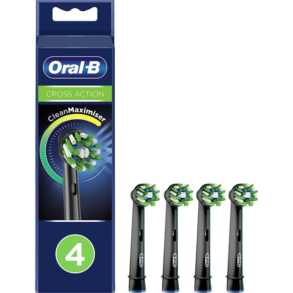 Oral-B Crossaction Electric Toothbrush Replacement Brush Head Refills, Black, 4 Count (Pack of 1)