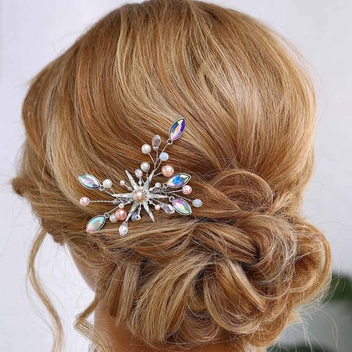 Casdre Rhinestone Bride Wedding Hair Comb Silver Pearl Bridal Hair Piece Crystal Evening Party Hair Accessories for Women and Girls