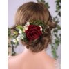Anglacesmade Bridal Flower Hair Comb Burgundy Dark Red Rose Cream Daisy Eucalyptus Greenery Headpiece for Rustic Wedding Photo Shoot Prom Party Festival