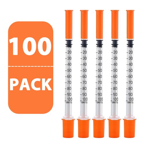 100PACK 1ml Syringes with 29Ga 1/2 Inch Needle, Individually Wrapped Lab Supplies (1CC 29G 1/2" 100PACK)