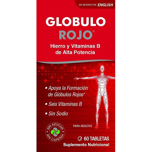 Globulo Rojo Iron Supplement - Dietary Supplement Pills with High Potency Iron & B Vitamins, 60 Tablets