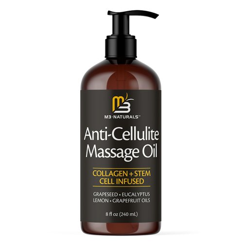 Anti Cellulite Massage Oil and Sore Muscle Body Oil | Massage Oil for Massage Therapy | Collagen and Stem Cell Skin Tightening Cellulite Cream and Massage Lotion for Women 8 Fl Oz by M3 Naturals