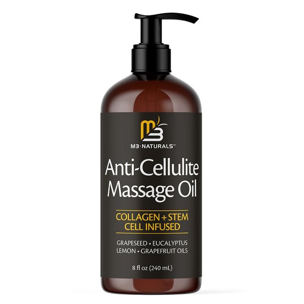 Anti Cellulite Massage Oil and Sore Muscle Body Oil | Massage Oil for Massage Therapy | Collagen and Stem Cell Skin Tightening Cellulite Cream and Massage Lotion for Women 8 Fl Oz by M3 Naturals