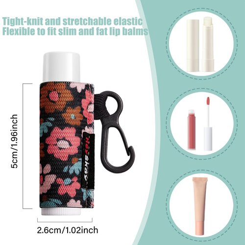 HEYSKAY 3PCS Lip Balm Holder Sleeves Chapstick Holder Keychain Lip Gloss Holder Keychain Elastic Sleeves (Boho Pattern)