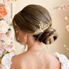 YBSHIN Bride Wedding Hair Comb Gold Pearl Headpiece Leaf Hair Pieces Bridal Hair Accessories for Women
