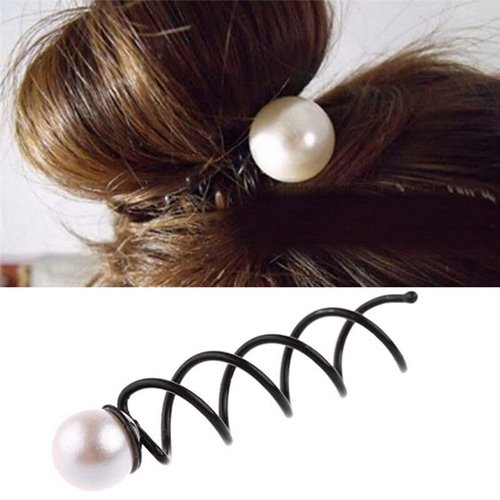 4 Pairs Pearl Spiral Hair Pin, Lovely Spiral Spin Screw Hair Pins, Spiral Spin Hair Clip Bun Stick for Women Bun Hair Style DIY Bobby Pins Twist Insert Hairpins