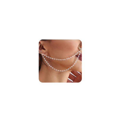 Octwine Women Tassels Crystals Multilayer Nose Rings Earrings Chain Hoops Earrings Chain Fake Nose Ring Chain Non Piercing Nose Rings Earrings to Dangle Halloween Earring for Women (Gold)