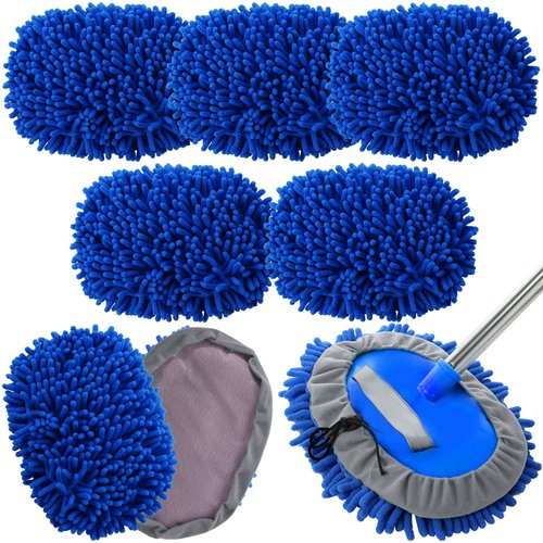 Layhit 5 Pcs Car Wash Mitt Car Wash Kit, Car Wash Brush Not Included, Microfiber Mitt Car Cleaning Car Washing Tools Truck Washing Kit Car RV Pickup Chenille Scratch Replacement Kit(Royal Blue)