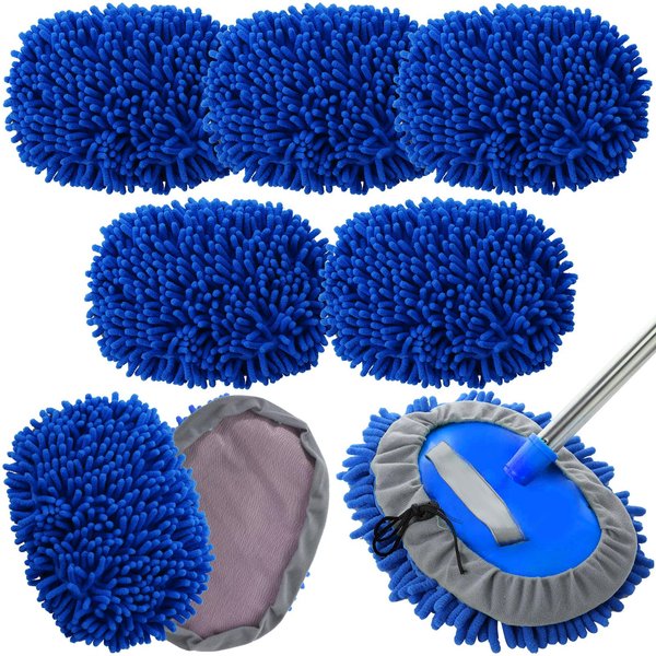 Layhit 5 Pcs Car Wash Mitt Car Wash Kit, Car Wash Brush Not Included, Microfiber Mitt Car Cleaning Car Washing Tools Truck Washing Kit Car RV Pickup Chenille Scratch Replacement Kit(Royal Blue)