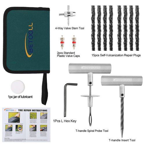 BETOOLL Tire Repair Kit 24 Pcs for Car, Motorcycle, ATV, Jeep, Truck, Tractor Flat Tire Puncture Repair