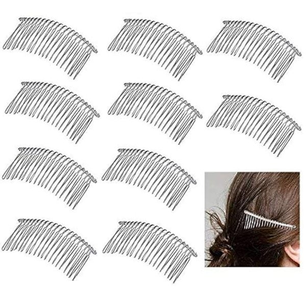 Hair Combs,10 pieces 20 Teeth Fancy DIY Metal Wire Hair Clip Combs Metal Wire Twist Bridal Wedding Veil Combs for Women Bridal (Silver)
