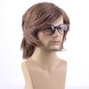 RightOn Shaggy Wig Men Short Wavy Brown Wig 60s 70s Male Rocker Costume Wig for Halloween Cosplay Party Glasses Not Include